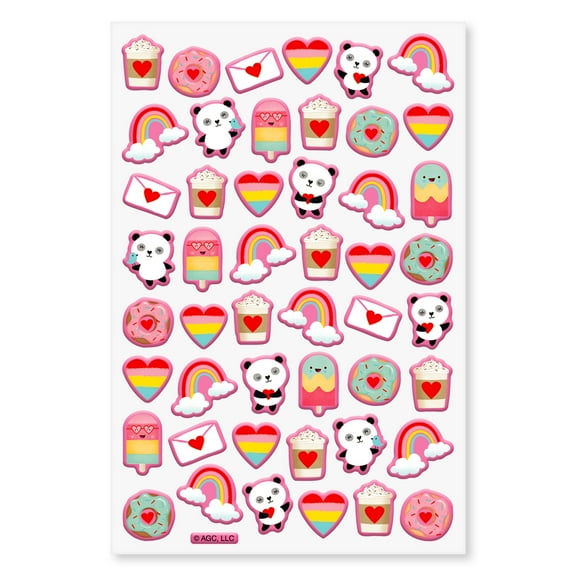 American Greetings Valentine's Day Puffy Stickers for Kids, Pandas and Hearts (1 Sheet, 48 Stickers)