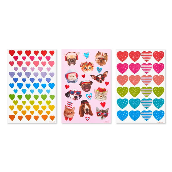 American Greetings Valentine's Day Sticker Multi Variety Pack for Kids, Assorted Hearts and Animals (9 Sheets, 348 Stickers)