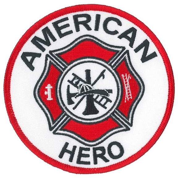 AMERICAN HERO PATCH - FIRE DEPARTMENT LOGO, Thread Rayon Patriotic Iron-On Heat Sealed Backing Sew-On PATCH - 4" Round