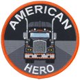 thumbnail image 1 of AMERICAN HERO PATCH - TRUCKER LOGO, Thread Rayon Patriotic Iron-On Heat Sealed Backing Sew-On PATCH - 4" Round, 1 of 1