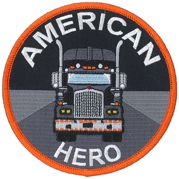 AMERICAN HERO PATCH - TRUCKER LOGO, Thread Rayon Patriotic Iron-On Heat Sealed Backing Sew-On PATCH - 4" Round