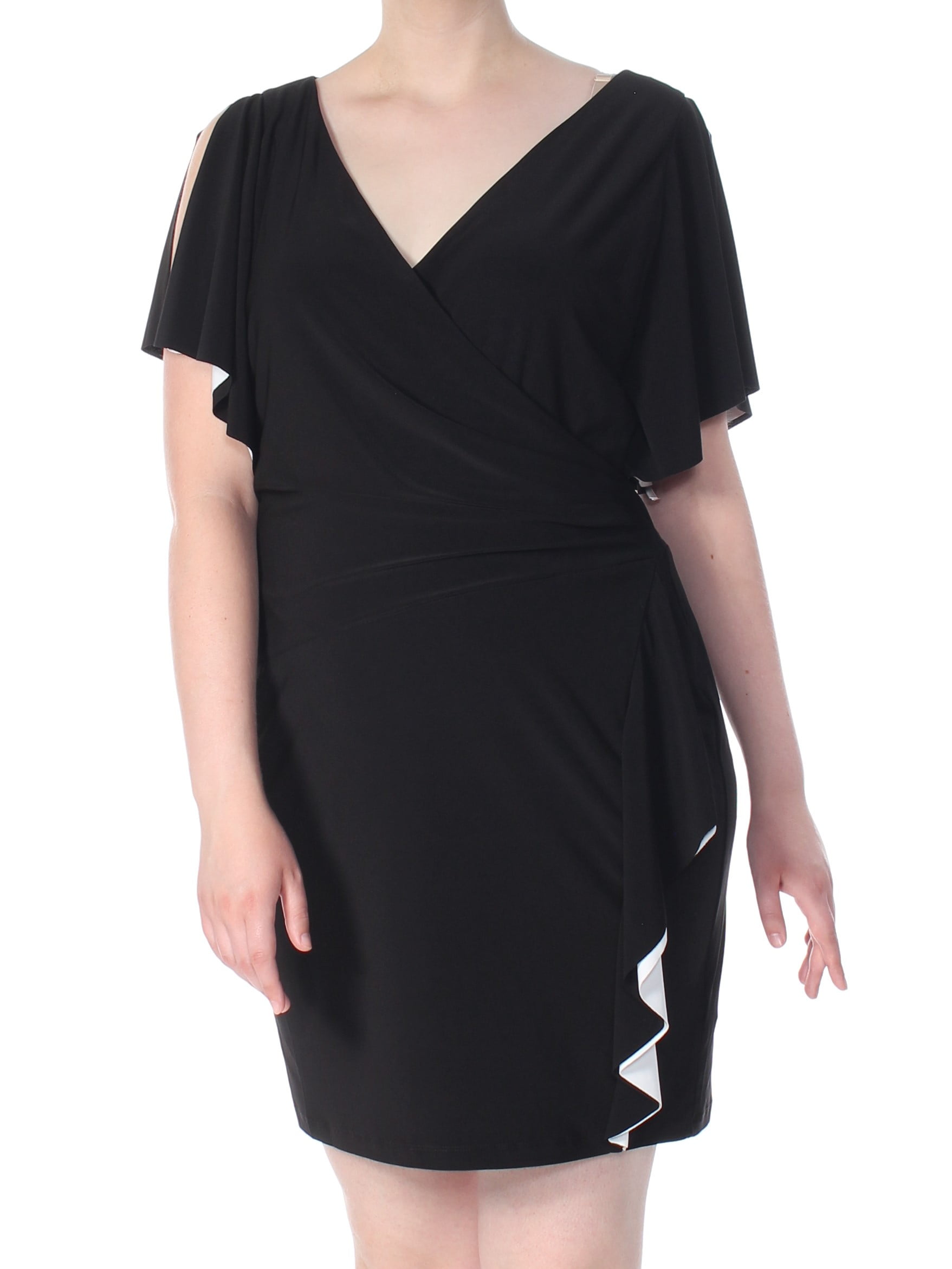 AMERICAN LIVING 79 Womens New 1116 Black Ruffled Jersey Sheath Dress 16 B B Walmart