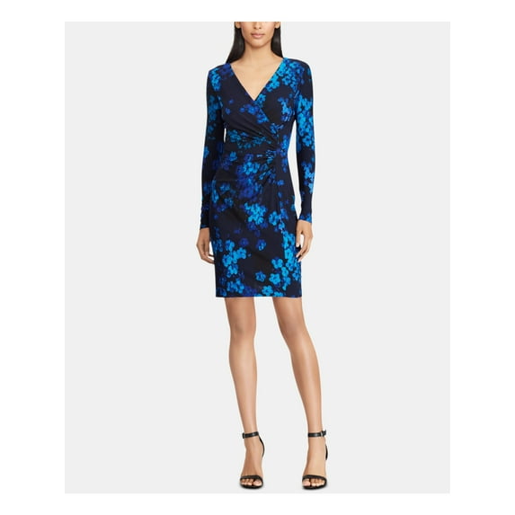 AMERICAN LIVING $79 Womens New Blue Floral Print Long Sleeve Sheath Dress 14 B+B