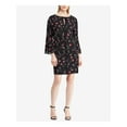 thumbnail image 1 of AMERICAN LIVING Womens Black Crepe Floral Print Bell Sleeve Keyhole Above The Knee Shift Dress 4, 1 of 2