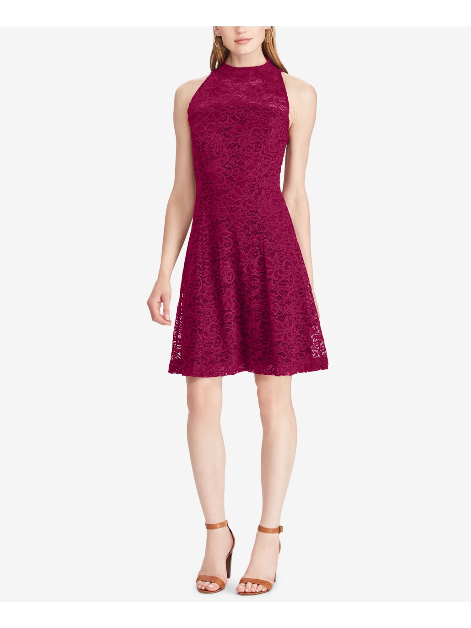 AMERICAN LIVING Womens Burgundy Lace Sleeveless Turtle Neck Knee Length  Cocktail Fit + Flare Dress 18 - Walmart.com