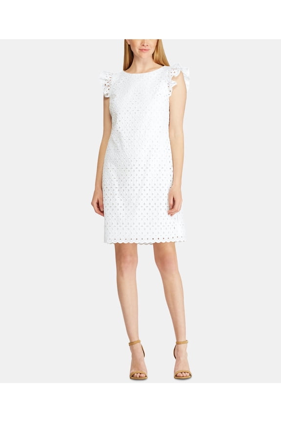 Womens White Cap Sleeve Above The Knee Sheath Dress Size: 12