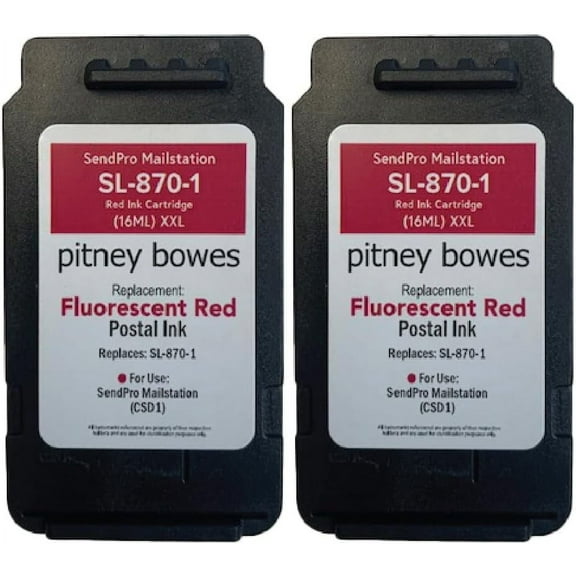 AMERICAN MAILING SOLUTIONS INC. | 2-Pack | PB SL-870-1 (*16ML) XXL Red Ink Cartridge Replacement for The PB SendPro Mailstation Series Postage Meter (CSD1)