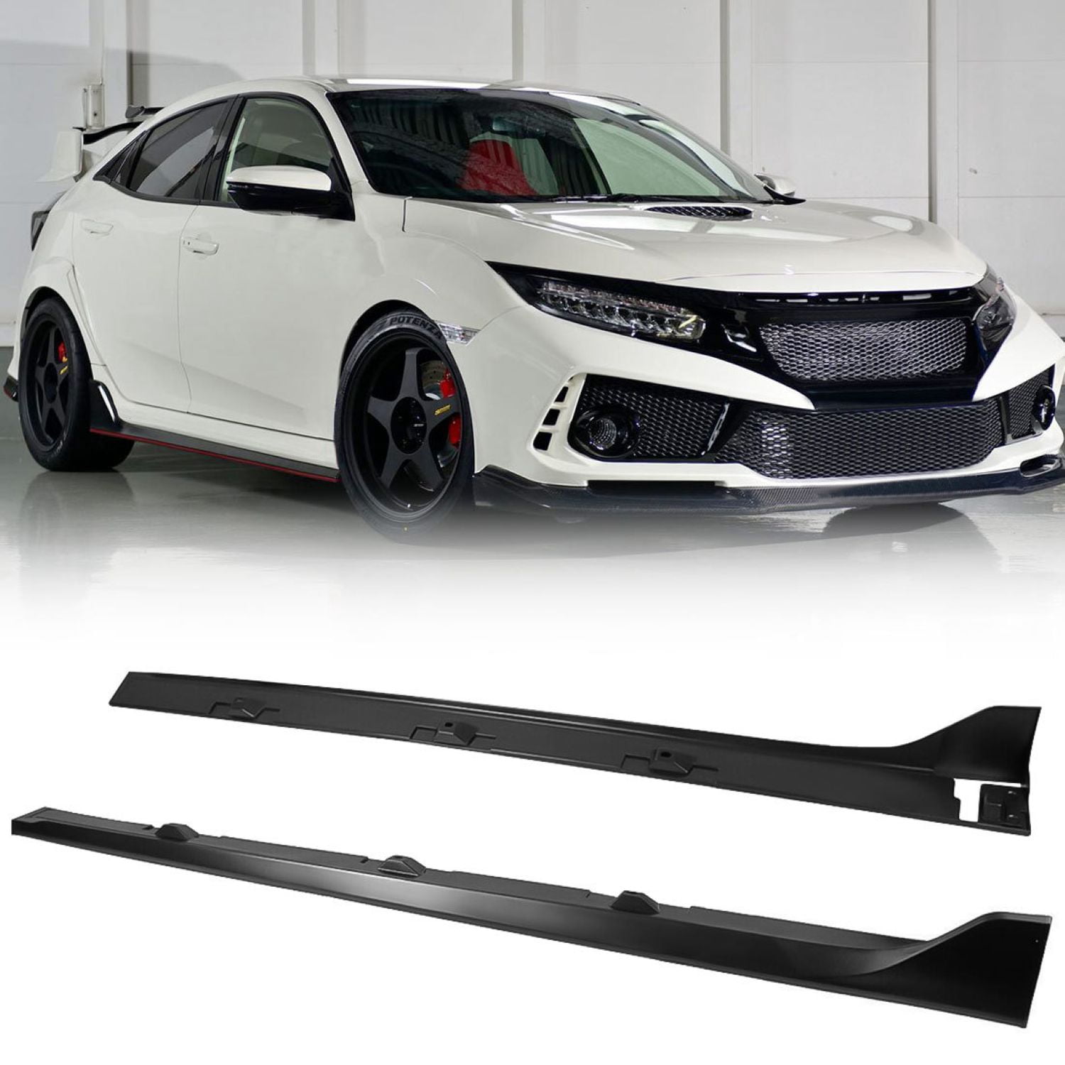 AMERICAN MODIFIED 1 Pair Of Type R Style Side Skirt Matte Black for 16-20 Honda Civic Sedan