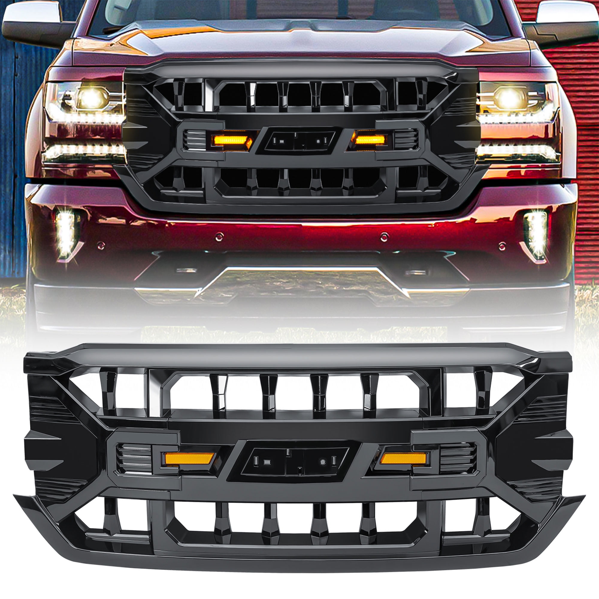 AMERICAN MODIFIED Armor Grille for 16-19 Chevy Silverado 1500, Glossy Black