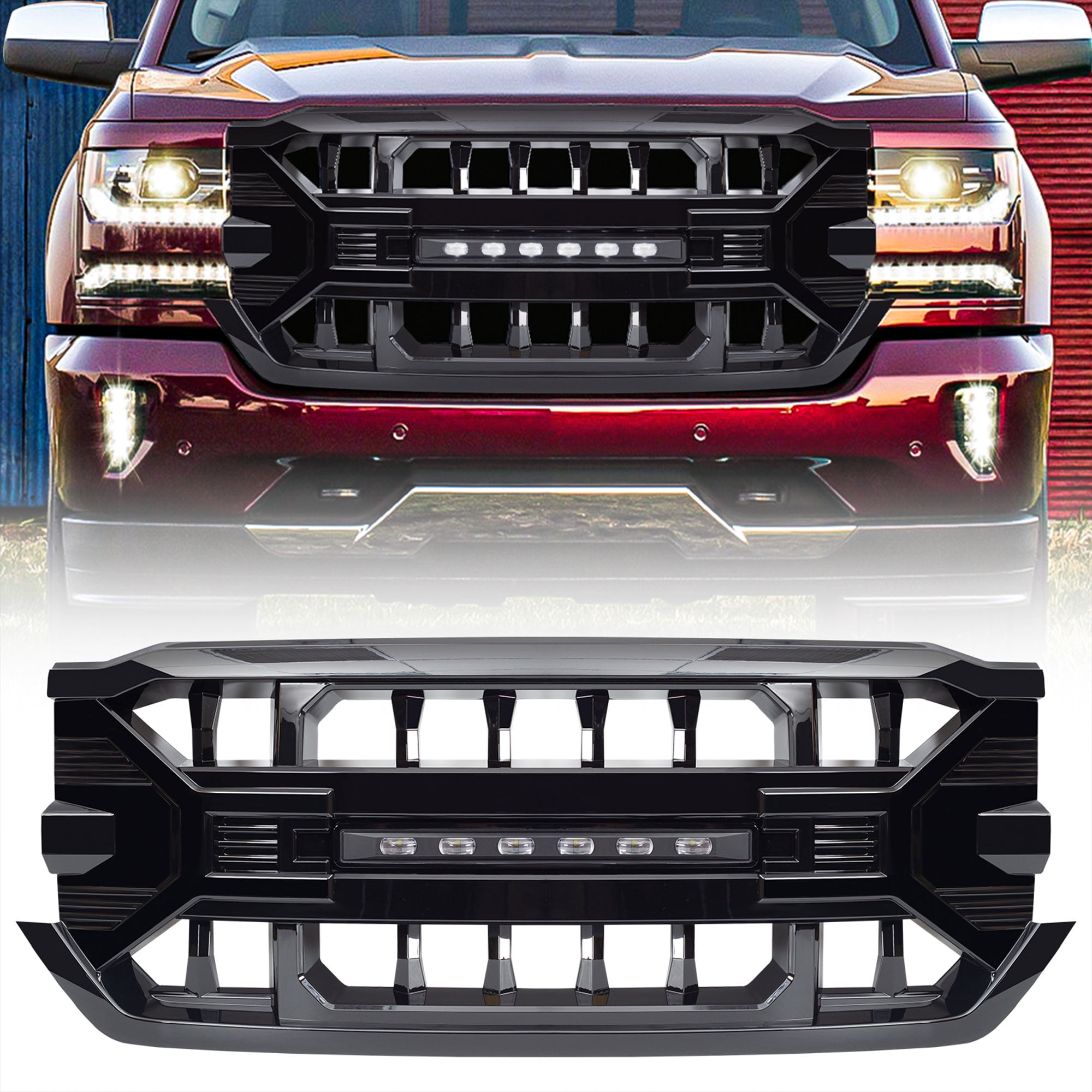AMERICAN MODIFIED Armor Grille for 16-19 Chevy Silverado 1500, Glossy Black