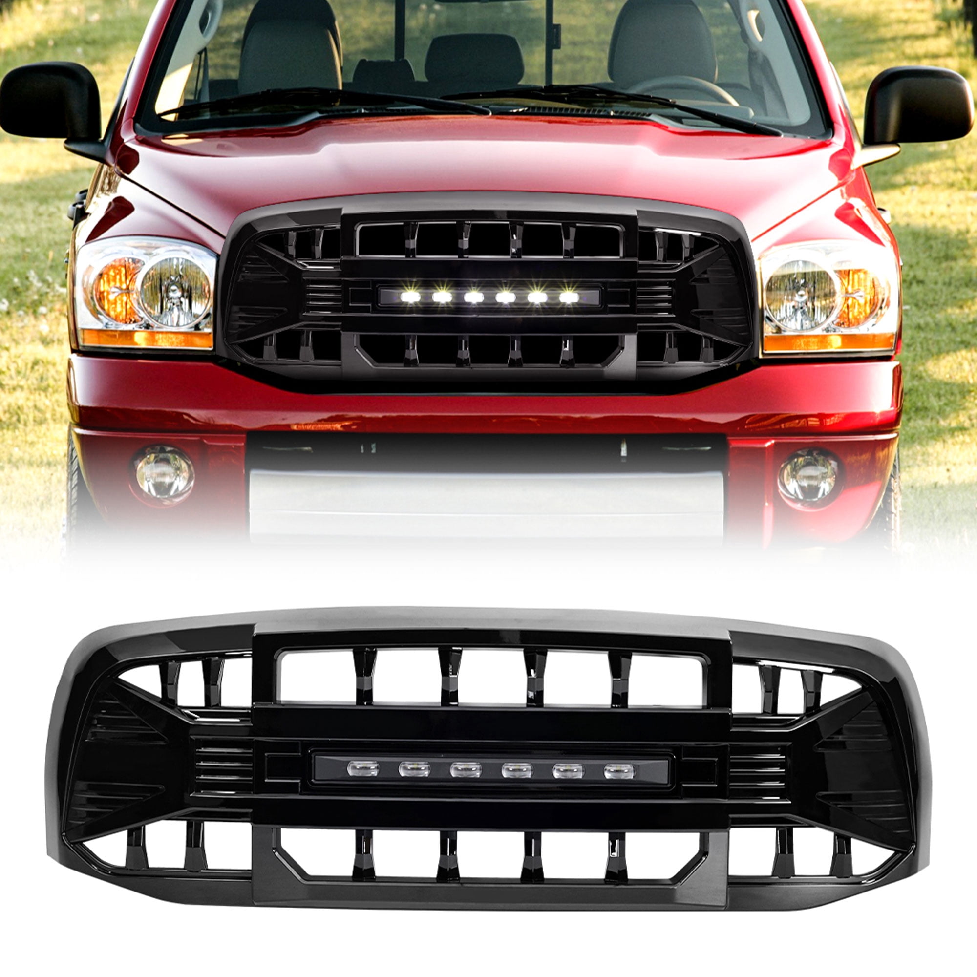 AMERICAN MODIFIED Armor Grille for 2006-2008 Dodge Ram 1500, Glossy Black