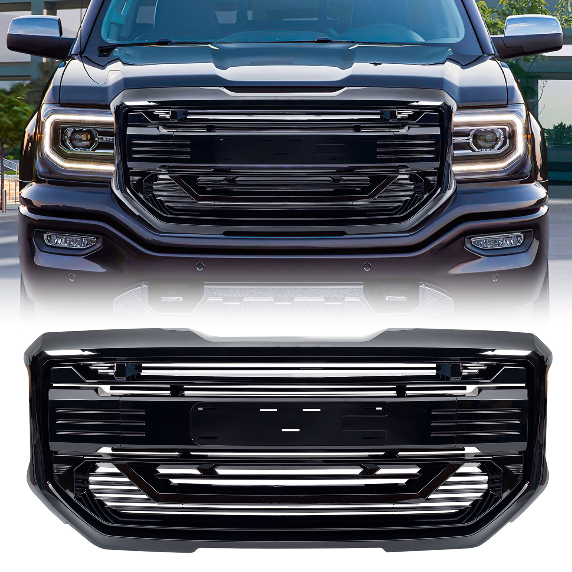AMERICAN MODIFIED Armor Grille for 2016-2018 GMC Sierra 1500, Glossy Black