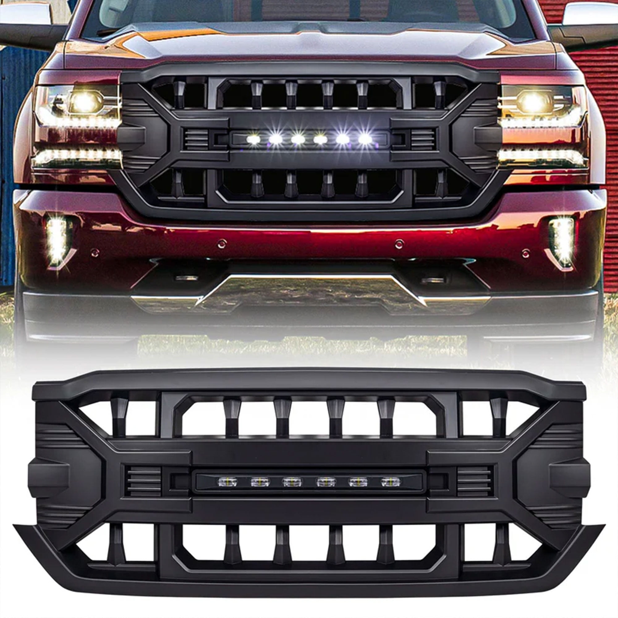 Walmart Deals of AMERICAN MODIFIED Armor Grille for 2016-2019 Silverado 1500, Matte Black