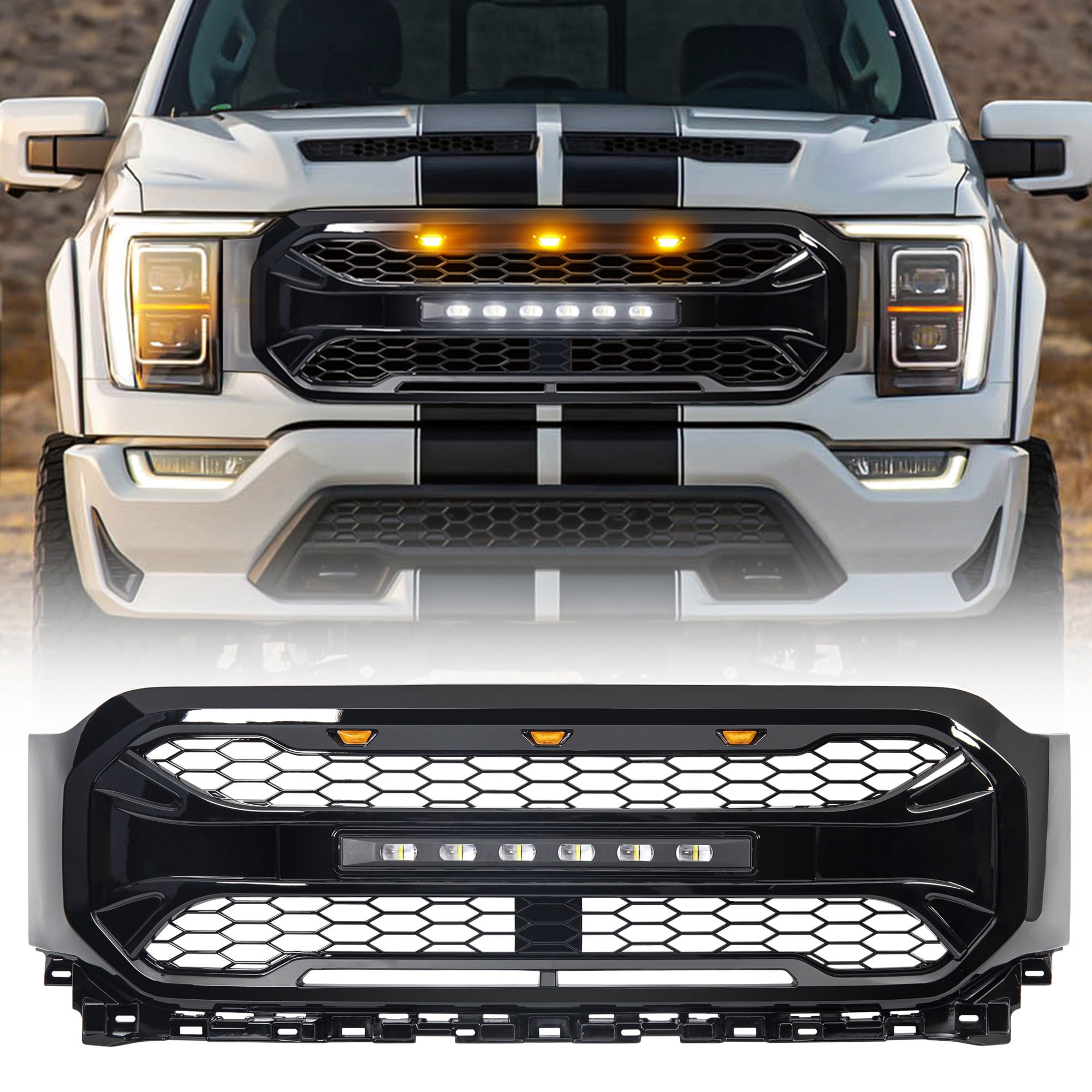AMERICAN MODIFIED Armor Grille for 2021-2023 Ford F150, Glossy Black