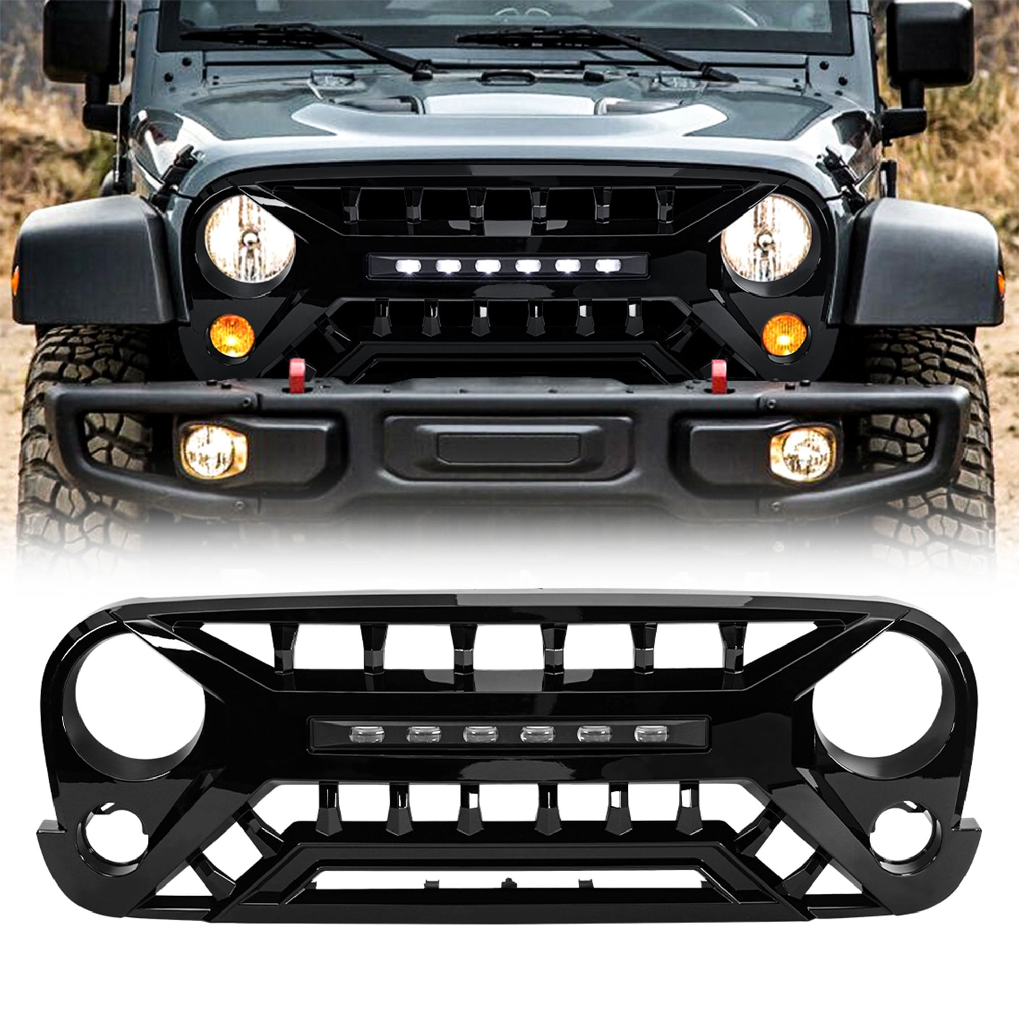 AMERICAN MODIFIED Armor Grille w/Off-Road Lights, 07-18 Jeep Wrangler JK