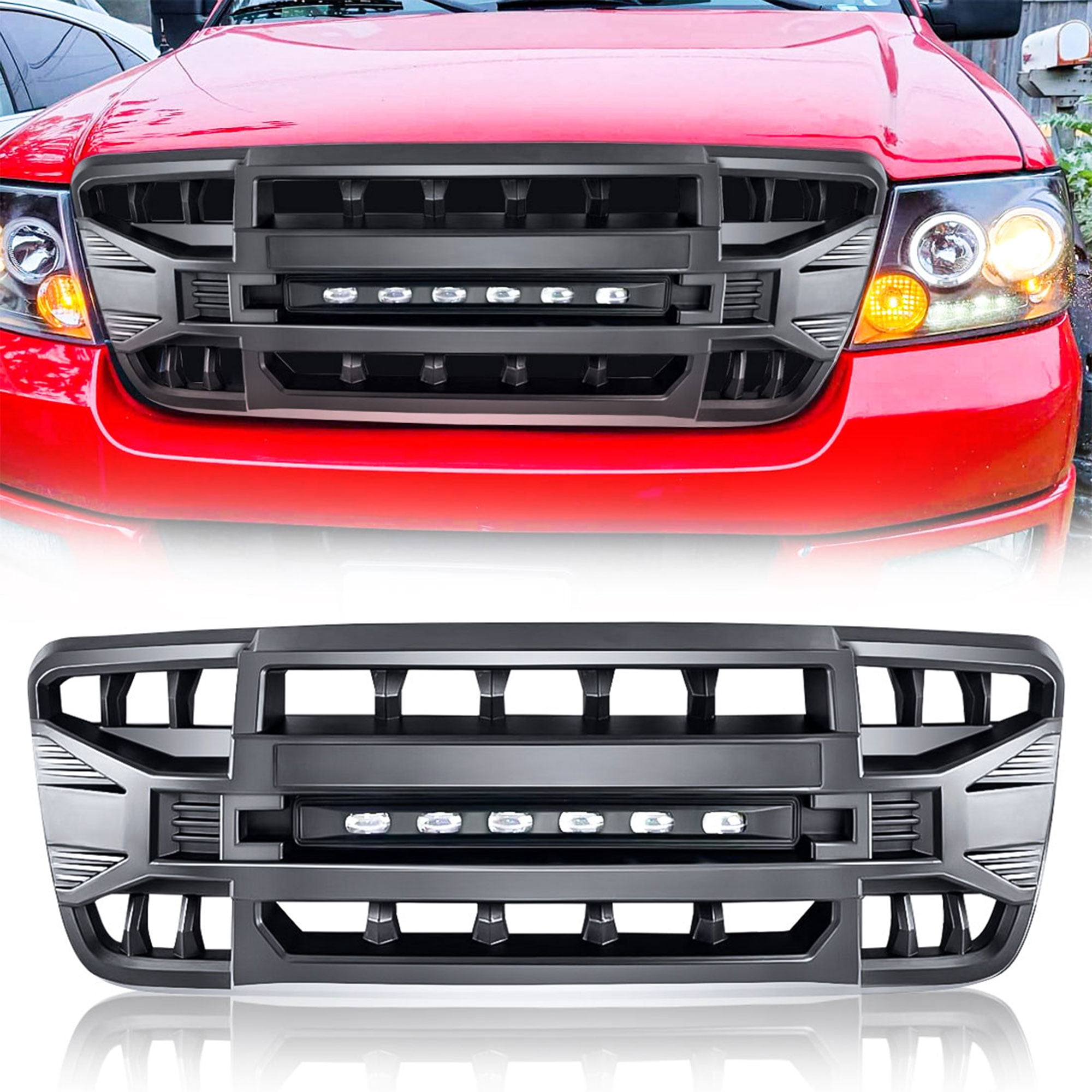 Glossy Black JDM Sport Mesh Grille Cover For 2004-2008 Ford F150 - Direct Replacement