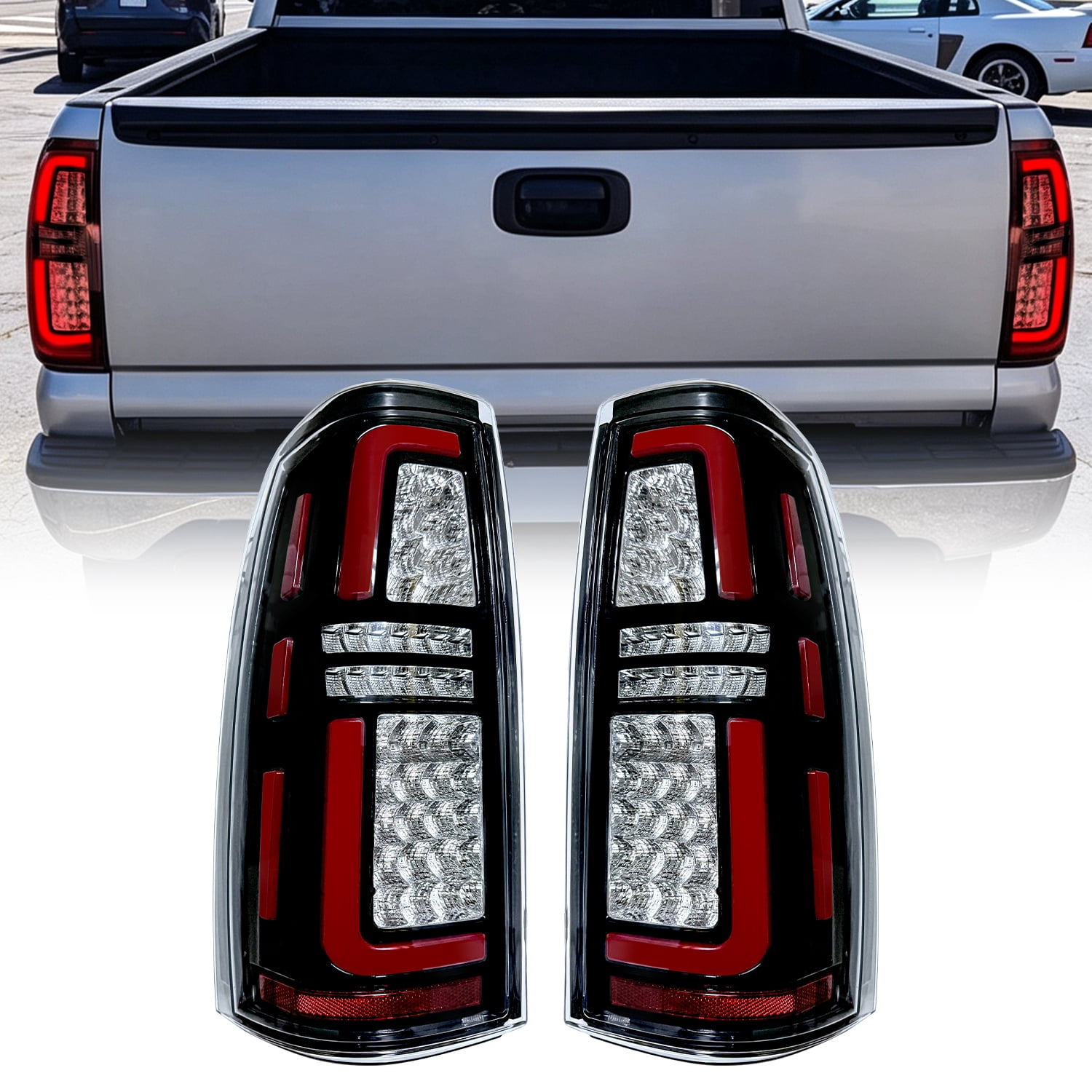AMERICAN MODIFIED Chrome LED Tail Lights w/ Clear Lens for 99-06 Chevy Silverado & 99- 02 GMC Sierra 1500 2500 3500