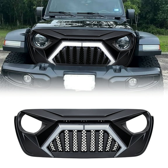 AMERICAN MODIFIED Front Goliath Grille w/ LED DRL and Turn Signal Lights Matte Black For 2018+ Jeep Wrangler JL & Gladiator JT