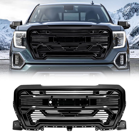 AMERICAN MODIFIED Grille w/Emblem Base, 19-21 GMC Sierra 1500, Glossy Black