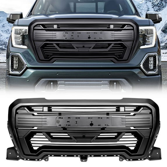 AMERICAN MODIFIED Grille w/ Emblem Base, 19-21 GMC Sierra 1500, Matte Black