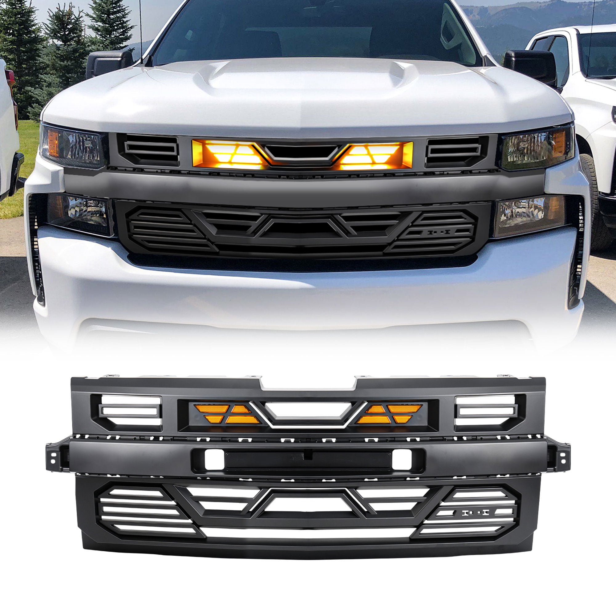 AMERICAN MODIFIED Grille w/LEDs for 19-21 Chevy Silverado 1500, Matte Black