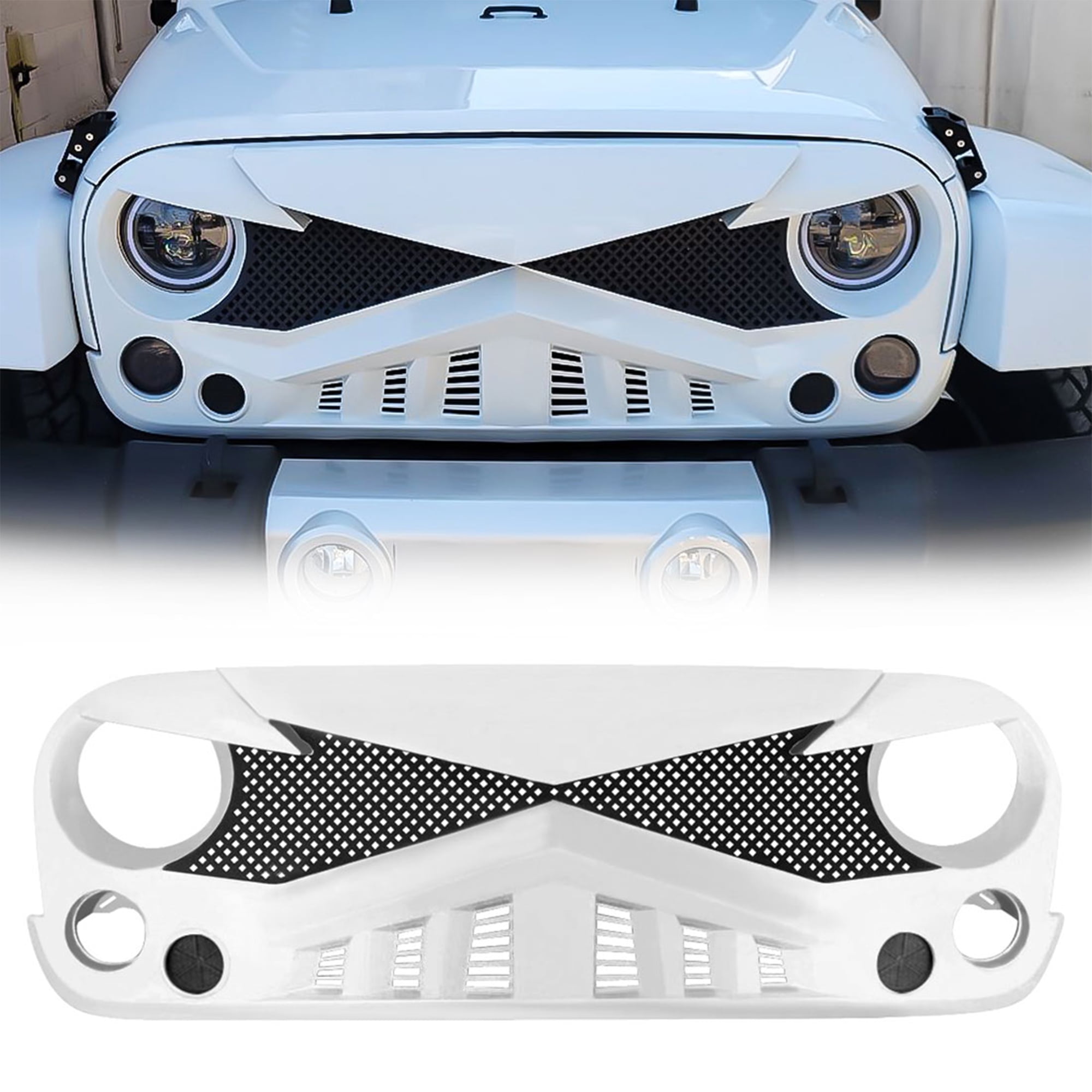 AMERICAN MODIFIED Hawke Grille for 07-18 Jeep Wrangler JK Models, White 