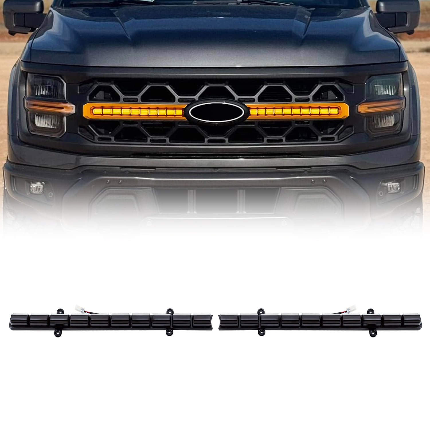 AMERICAN MODIFIED Pair Smoked Amber LED DRL w/Sequential Turn Signal Lights for 2024+ Ford F150 Tremor