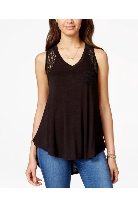 $21 Womens 0649 Black Pocketed Lace Sleeveless Hi Lo Top S B+B