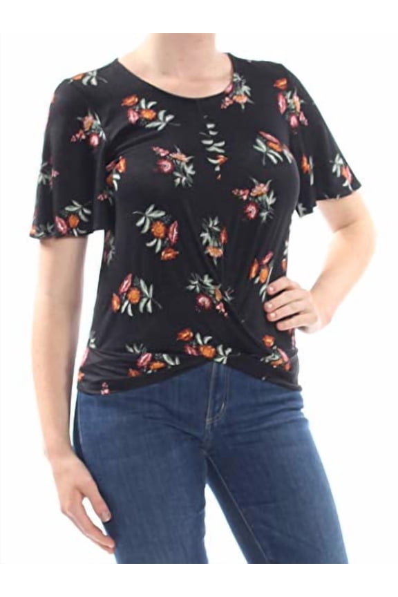 $29 Womens New 1109 Black Floral Print Twist Front Top M Juniors