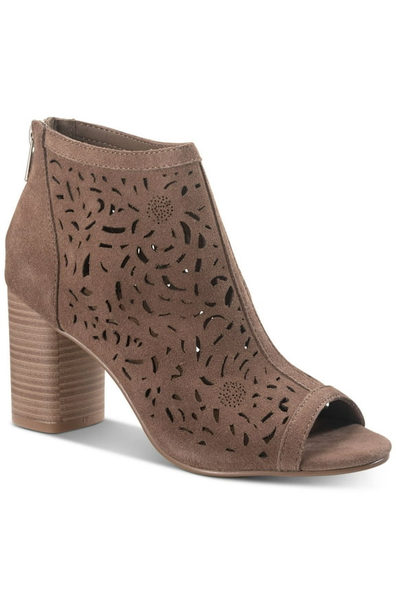 Womens Beige Perforated Cushioned Slip Resistant Glia Round Toe Block Heel Zip-Up Leather Shootie 10 M