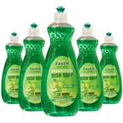 AMERICAN RAVEN Platinum Antibacterial Ultra Dish Detergent Pack of 5 + 2 Bonus Scrub Pads, Apple Scent Triple Action Degreasing Dishwashing Liquid Dish Soap, 20.3 fl oz