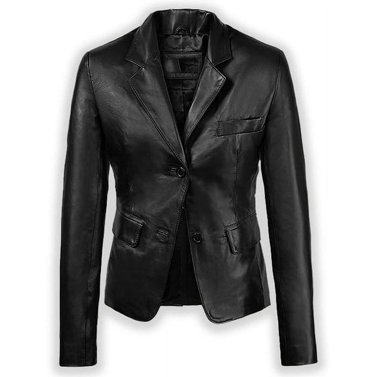 AMERICAN STYLE Women Rugged Ultra Soft Leather Water Resistant Fashionable Black Blazer Walmart
