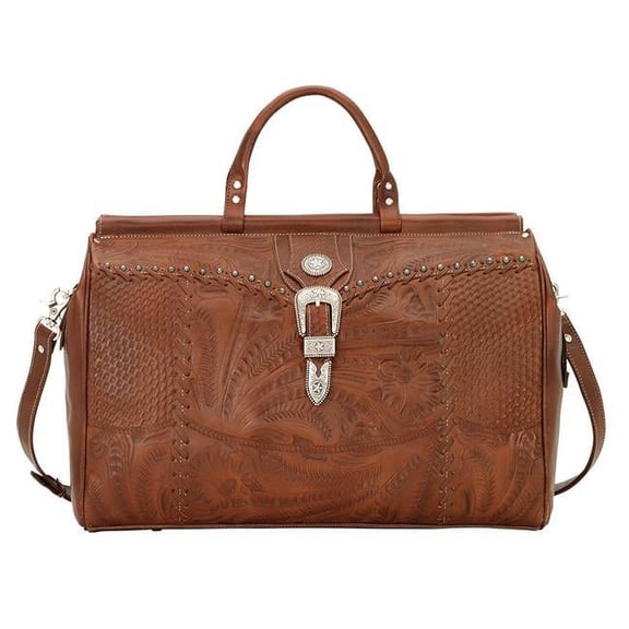 AMERICAN WEST ANTIQUE BROWN LEATHER SINGLE COMPARTMENT DUFFEL LUGGAGE TRAVEL BAG