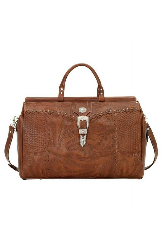 AMERICAN WEST ANTIQUE BROWN LEATHER SINGLE COMPARTMENT DUFFEL LUGGAGE TRAVEL BAG