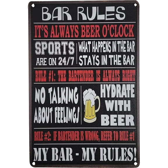 AMERICAN WIT (BAR Rules - It's Always Beer O'CLOCK.) 8" x 12" Metal Tin Funny Bar Sign