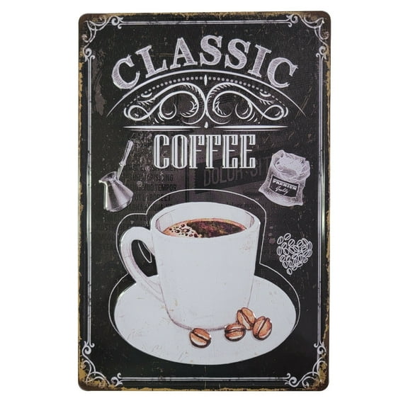AMERICAN WIT Coffee Shop Metal Sings (3D Classic Coffee with Beans) 8" x 12"