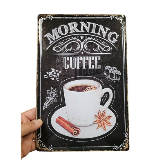 AMERICAN WIT Coffee Shop Metal Sings (3D Morning Coffee with Beans) 8" x 12"