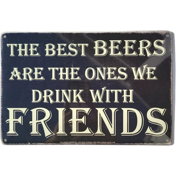 AMERICAN WIT (The Best BEERS are The Ones We Drink With FRIENDS) 8" x 12" Metal Tin Funny Bar Sign Wall Decor Plaque Poster Chalk Rustic Rusty Vintage Retro Look