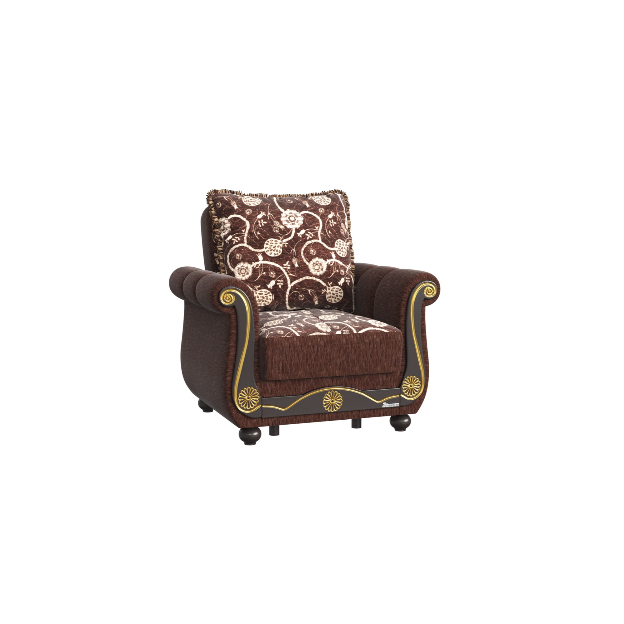 Brown Chenille Convertible Sleeper Arm Chair with Storage