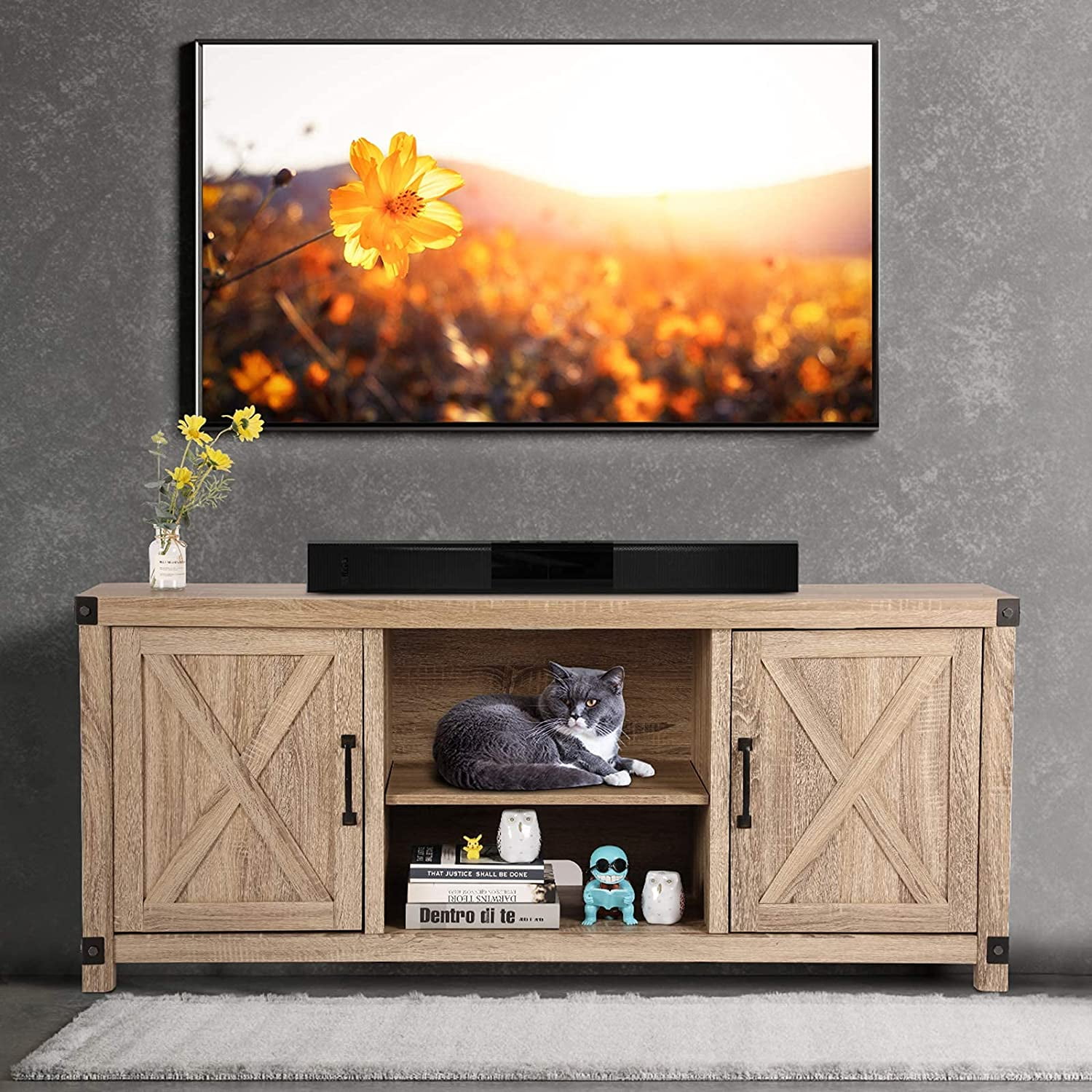 AMERIERGO Console Cabinet for 65 Inch TVs with Media Shelves