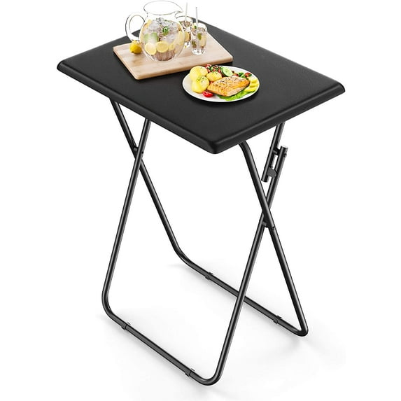 AMERIERGO TV Tray Table Stable Folding Snack Tray Table with No Assembly Required TV Dinner Tray for Bed, Sofa, Black
