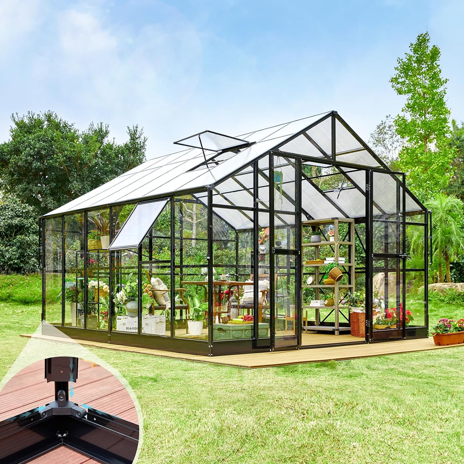 AMERLIFE 12x13.5x9 FT Hybrid Polycarbonate Greenhouse with Quick