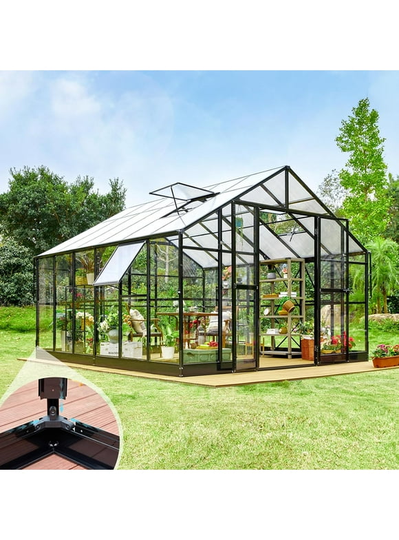 AMERLIFE 12x13.5x9 ft Hybrid Polycarbonate Greenhouse with Quick Connector Assembly Clear Panels