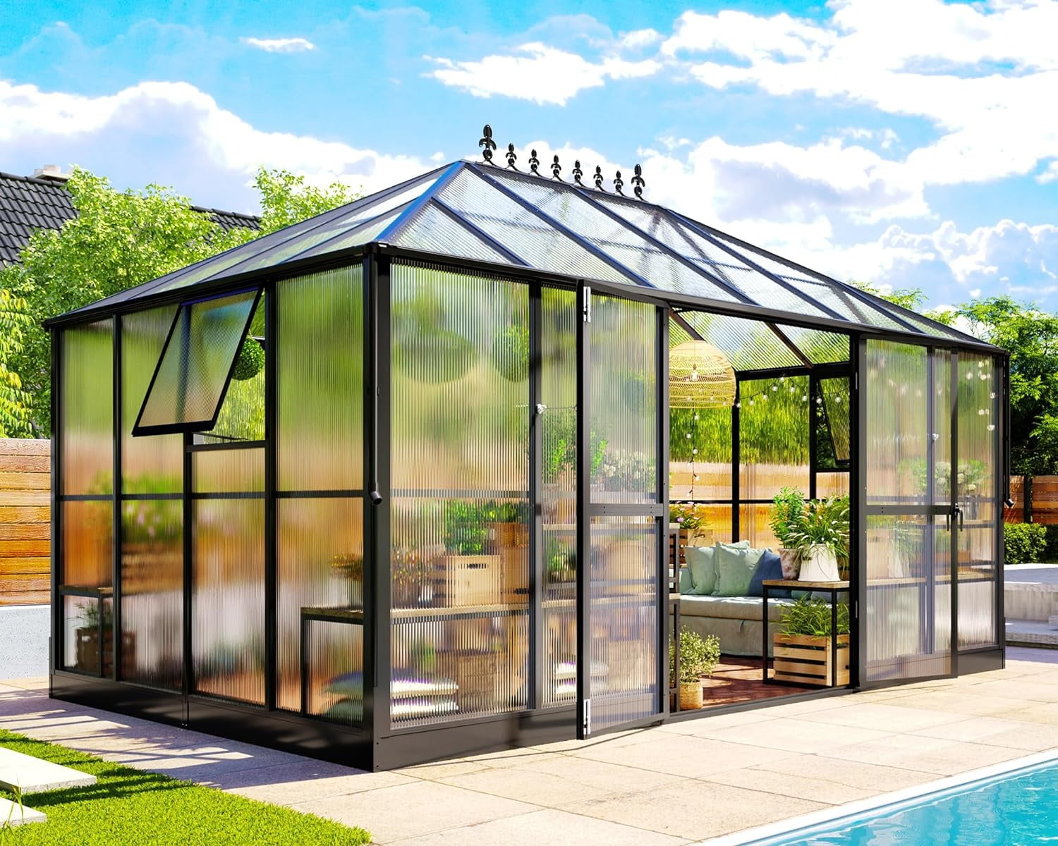 AMERLIFE 14x9.5x9 ft Polycarbonate Greenhouse- 6 ft Wall Height Outdoor ...