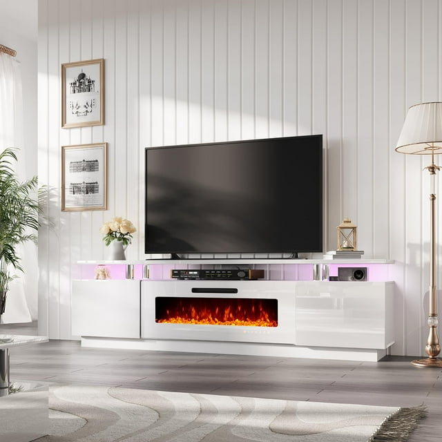 AMERLIFE 2 Tiers Fireplace TV Stand with 40" Fireplace, 80" Modern High
