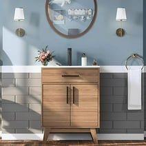 AMERLIFE 24.5" Bathroom Vanity with Sink Combo, Mid-Century Small Single Bathroom Cabinet Set, Brown