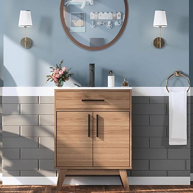 "AMERLIFE 24.5"" Mid-Century Brown Bathroom Vanity with Sink Combo ...