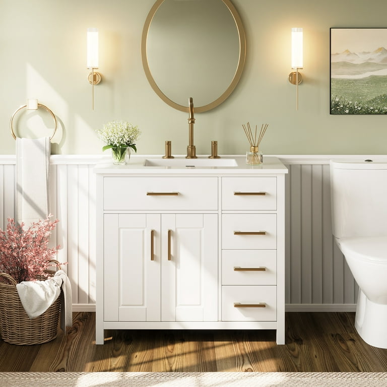 AMERLIFE 36 Bathroom Vanity with Sink Combo, Modern Undermount Small  Single Bathroom Cabinet Set, Includes Countertop & Backsplash Ceramic Sink  Soft