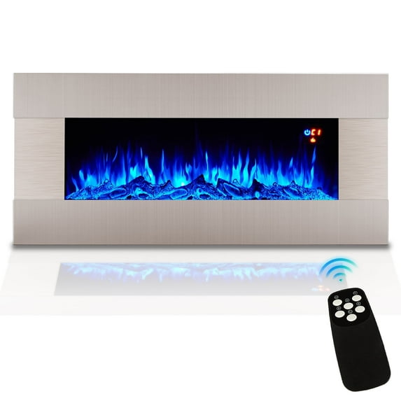 Merluxy 40" Wall Mounted Electric Fireplace, Stainless Steel Frame