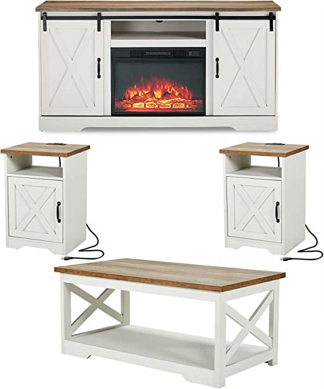 AMERLIFE 5Piece Farmhouse Table Set Includes Fireplace TV Stand